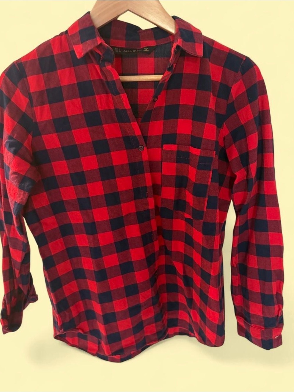 Zara Basic Red and Navy Buffalo Check Shirt